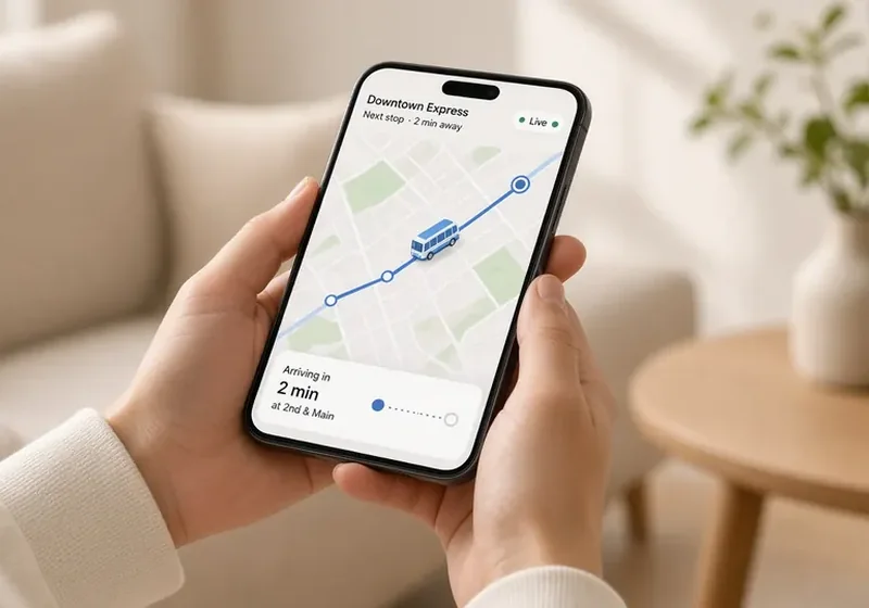 Smart bus app for schools: parent viewing the live bus on a phone