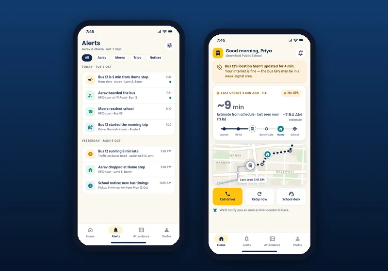 School bus SOS alerts shown in the parent app