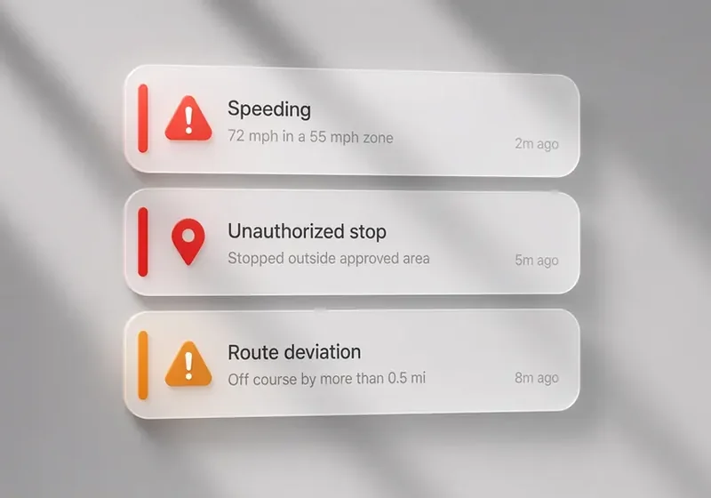 School bus SOS and safety alerts: speeding, unauthorized stop and route deviation